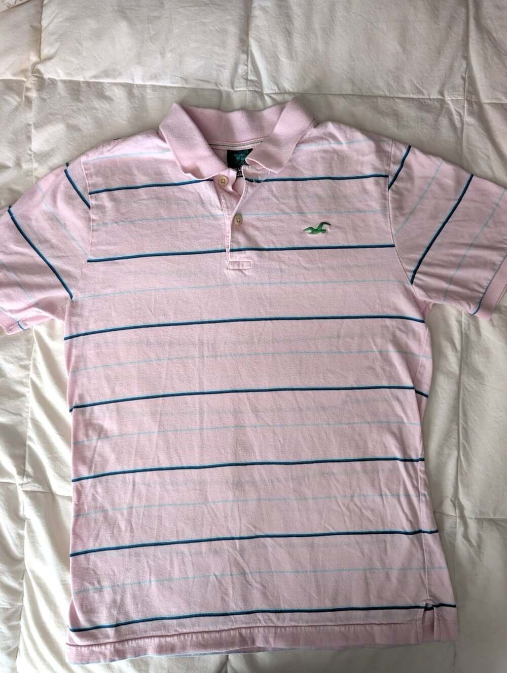 Vintage Y2K Men's Hollister Pink Striped Polo Shirt Embroidered Logo Medium